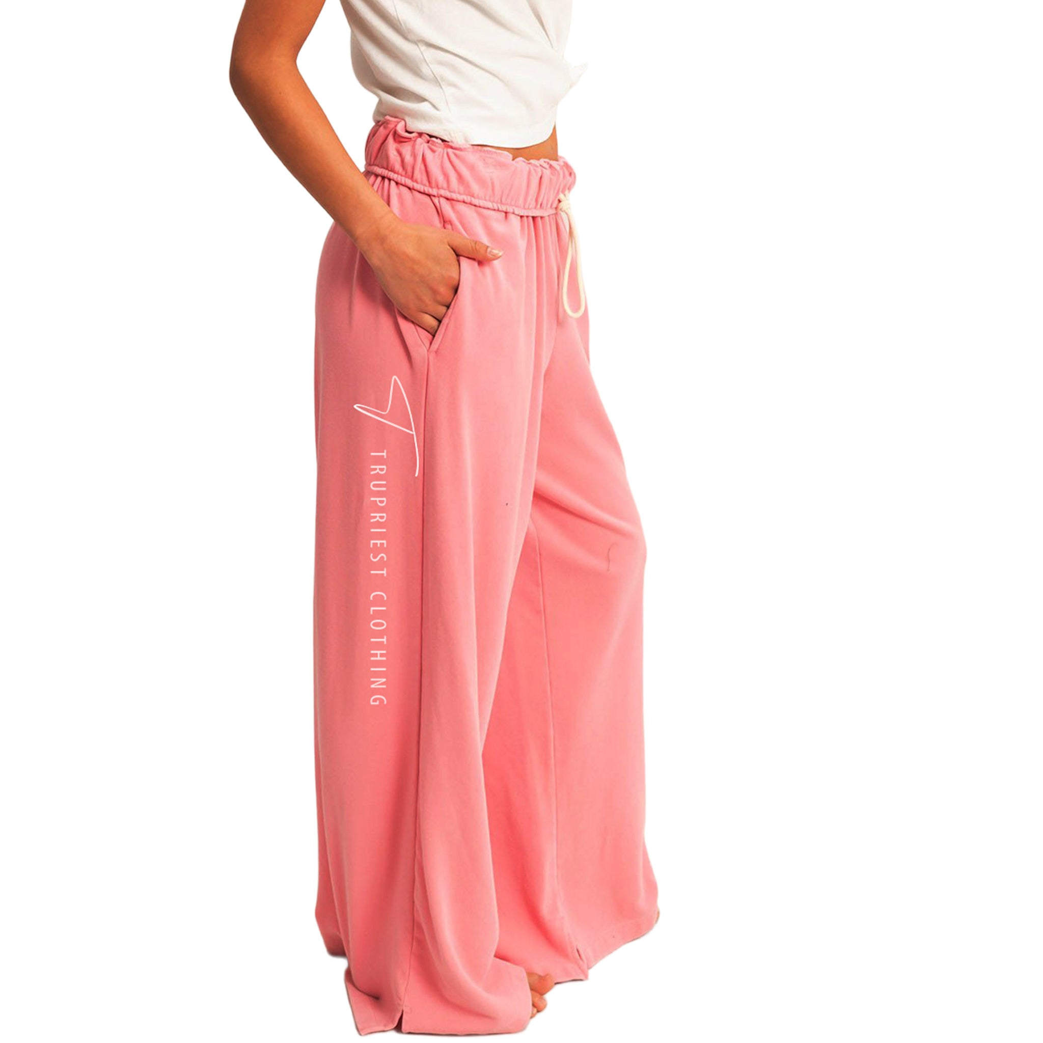 Fold-Over-Waist Wide Leg Sweatpants