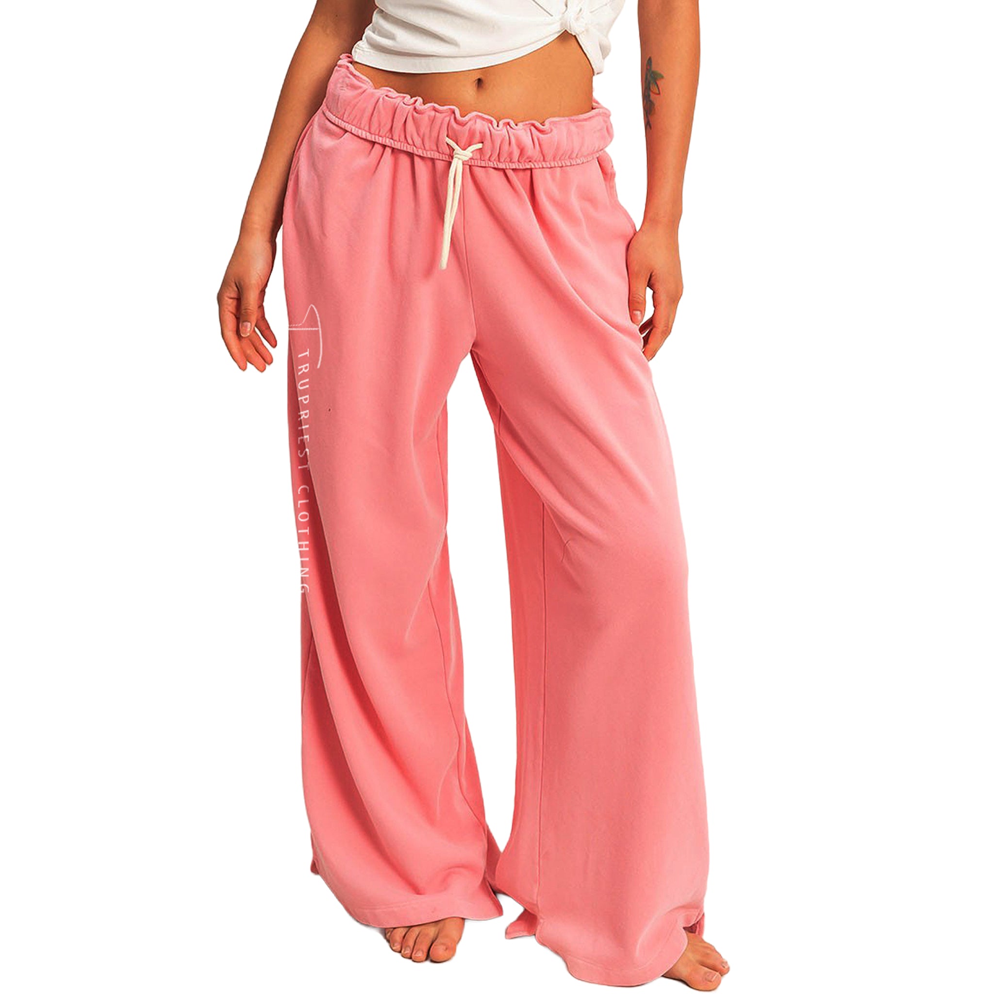 Fold-Over-Waist Wide Leg Sweatpants